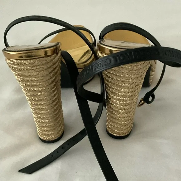 Tom Ford Gold and Black Strappy Heels size 38.5 - Picture 8 of 12